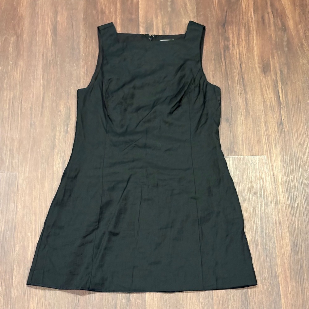 90s Grunge Goth Minimalist H&M Black Square Neck Sleeveless Shift Mini Dress M